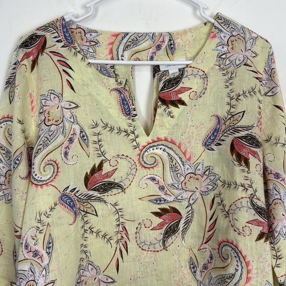 J. Jill Love Linen Paisley Floral Midsummer Top in Light Zest Yellow Size Medium - Picture 2 of 13